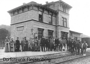 Der Bahnhof von Fleckenberg bei der Er&ouml;ffnung der Strecke am 1. Mai 1887